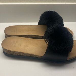 Elegant Black Pom-Pom Slide Sandals